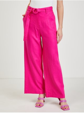 Tmavě růžové dámské lněné kalhoty ORSAY