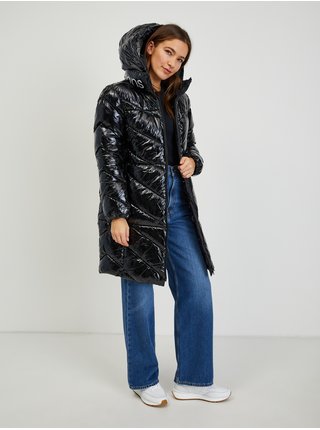 Černý dámský prošívaný lesklý zimní kabát s kapucí Calvin Klein Jeans