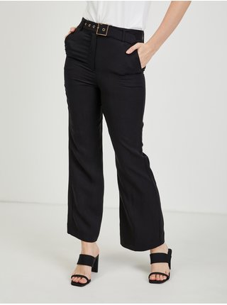 Černé dámské široké kalhoty s příměsí lnu ORSAY