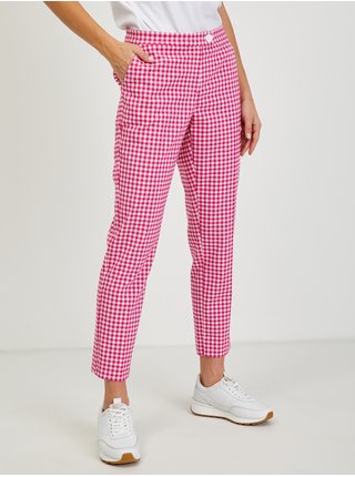 Tmavě růžové dámské kostkované kalhoty ORSAY