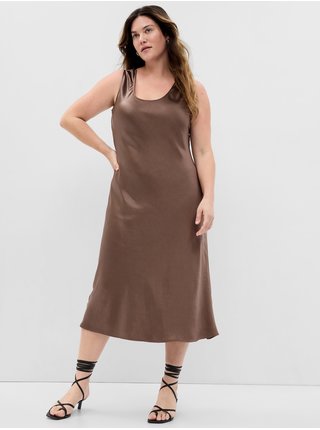 Hnedé dámske saténové midi šaty GAP