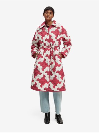 Bílo-růžový dámský vzorovaný prošívaný zimní kabát Scotch & Soda