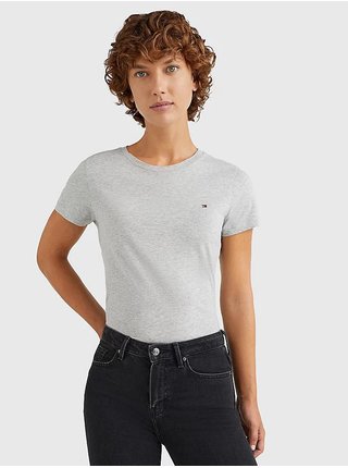 Šedé dámské žíhané basic tričko Tommy Hilfiger