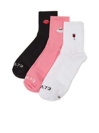 Sada tří párů dámských ponožek v černé, bílé a růžové barvě SAM 73 Nasazo