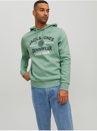 Mikiny s kapucou pre mužov Jack & Jones - svetlozelená