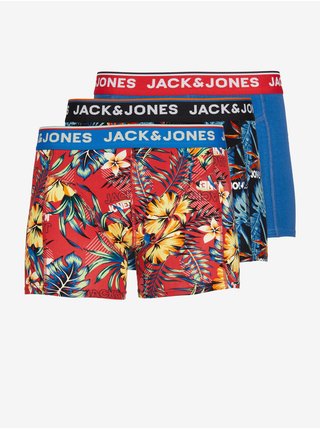 Sada tří pánských vzorovaných boxerek v červené černé a modré barvě Jack & Jones Azores