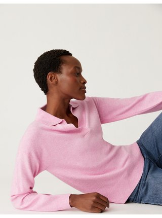 Růžový dámský basic svetr s límcem Marks & Spencer 
