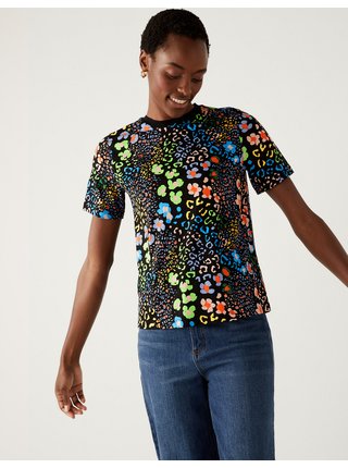 Černé dámské květované tričko Marks & Spencer 