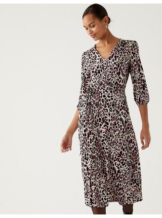 Černo-béžové dámské žerzejové midi šaty se zvířecím vzorem Marks & Spencer 