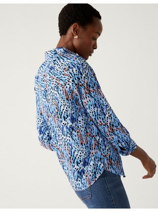 Hnědo-modrá dámská košile se zvířecím vzorem Marks & Spencer 