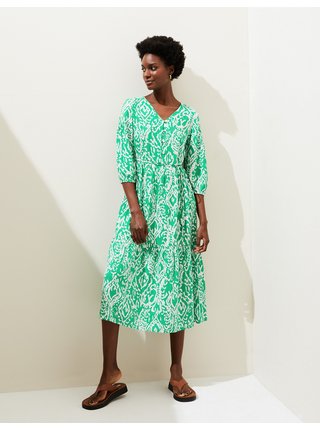 Bílo-zelené dámské vzorované midi šaty s véčkovým výstřihem Marks & Spencer 
