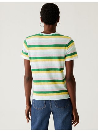 Žluto-zelené dámské proužkované tričko s kapsou Marks & Spencer 