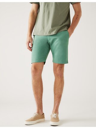 Zelené pánské strečové chino kraťasy Marks & Spencer 