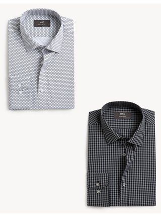 Sada dvou pánských vzorovaných košil v šedé a černé barvě Marks & Spencer 