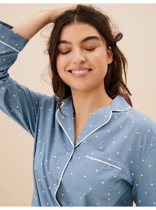 Světle modrá dámská bavlněná noční košile s puntíky Marks & Spencer 