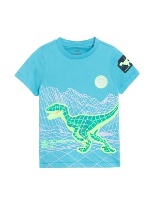 Zeleno-modré klučičí bavlněné tričko s motivem dinosaura Marks & Spencer 