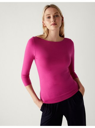 Tmavě růžové dámské basic tričko s tříčtvrtečním rukávem Marks & Spencer 