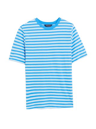 Bílo-modré pánské proužkované bavlněné tričko Marks & Spencer 