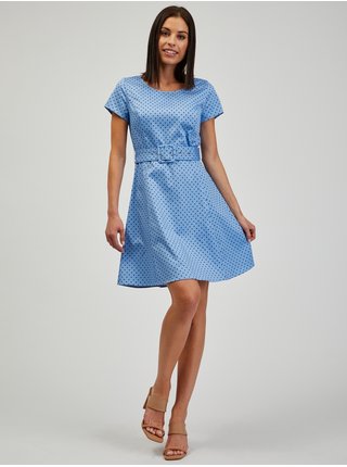 Modré dámské puntíkované šaty s páskem ORSAY
