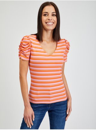 Růžovo-oranžové dámské pruhované tričko ORSAY 