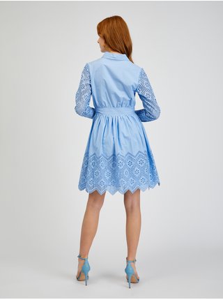 Modré dámské děrované košilové šaty se zavazováním ORSAY