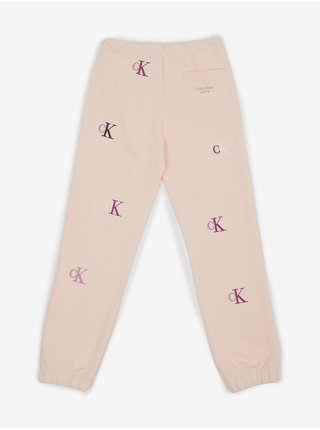 Světle růžové holčičí vzorované tepláky Calvin Klein Jeans