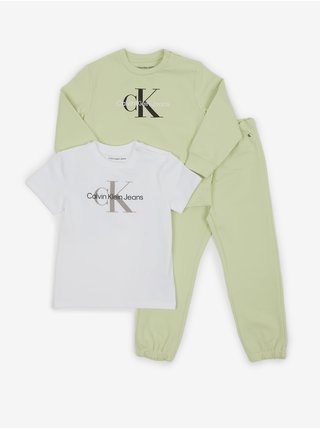 Sada holčičího trička, mikiny a tepláků v bílé a zelené barvě Calvin Klein Jeans 