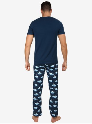 Tyrkysovo-modré pánské veselé pyžamo Dedoles Ospalé obláčky