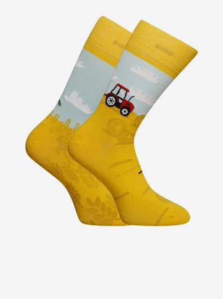 Modro-žluté unisex veselé ponožky Dedoles Traktor