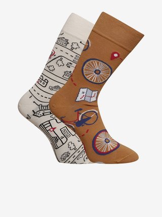 Krémovo-hnědé unisex veselé ponožky Dedoles Městské kolo