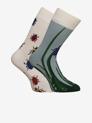 Modro-krémové unisex veselé ponožky Dedoles Brouci