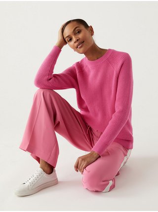 Růžový dámský žebrovaný basic svetr Marks & Spencer 