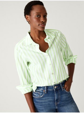 Bílo-zelená dámská pruhovaná košile Marks & Spencer 