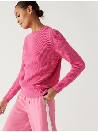 Růžový dámský žebrovaný basic svetr Marks & Spencer 
