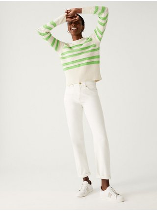 Zeleno-krémový dámský pruhovaný svetr Marks & Spencer  