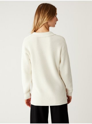 Krémový dámský žebrovaný basic svetr s límečkem Marks & Spencer