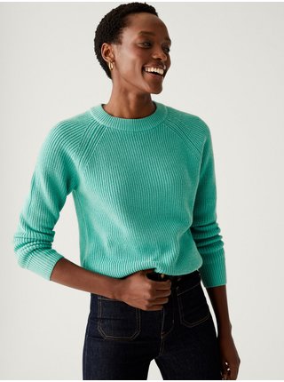 Zelený dámský žebrovaný basic svetr Marks & Spencer 