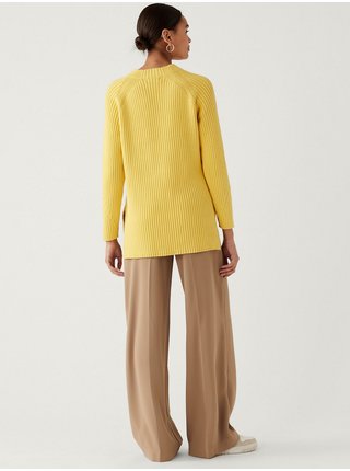 Žlutý dámský žebrovaný prodloužený svetr Marks & Spencer