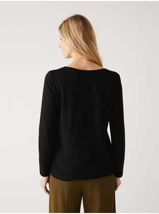 Černé dámské lněné tričko s dlouhým rukávem Marks & Spencer