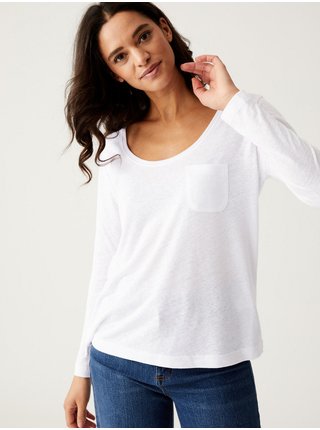 Bílé dámské lněné tričko s dlouhým rukávem Marks & Spencer