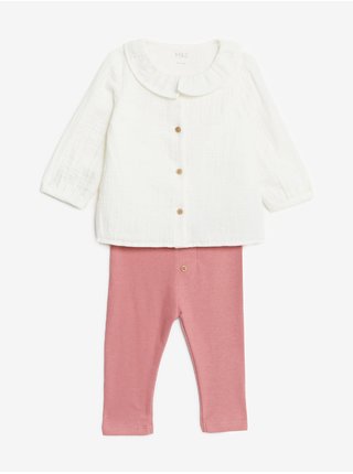Súprava dievčenskej blúzky a nohavíc v krémovej a ružovej farbe Marks & Spencer