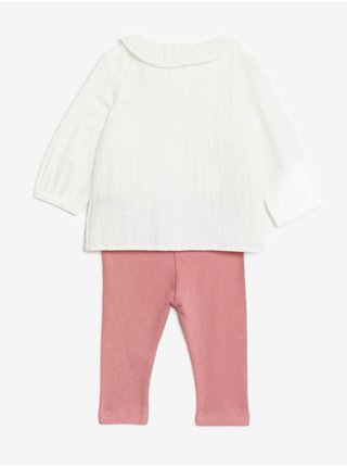 Súprava dievčenskej blúzky a nohavíc v krémovej a ružovej farbe Marks & Spencer