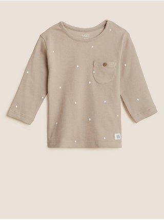 Světle hnědé dětské žebrované tričko s dlouhým rukávem Marks & Spencer