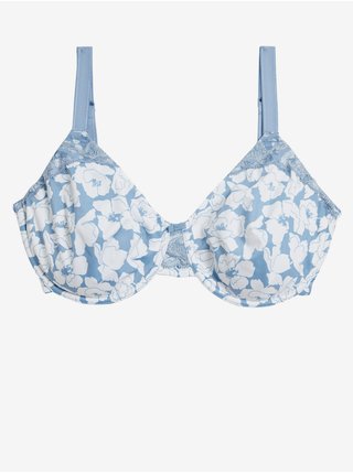 Bílo-modrá dámská květovaná podprsenka se zmenšujícím efektem Marks & Spencer  