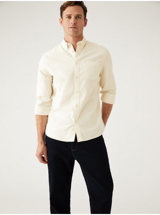 Krémová pánská bavlněná košile Marks & Spencer Oxford 