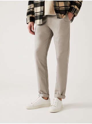 Světle šedé pánské strečové chino kalhoty Marks & Spencer 