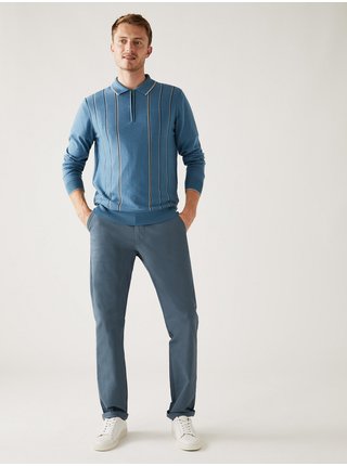 Modré pánské strečové chino kalhoty Marks & Spencer   