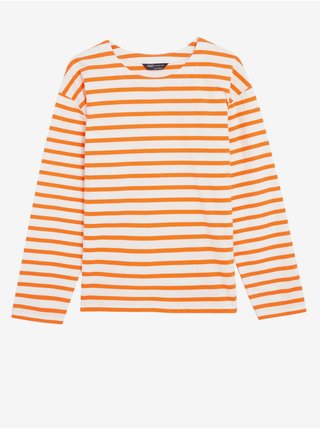 Krémovo-oranžové dámské pruhované tričko Marks & Spencer 