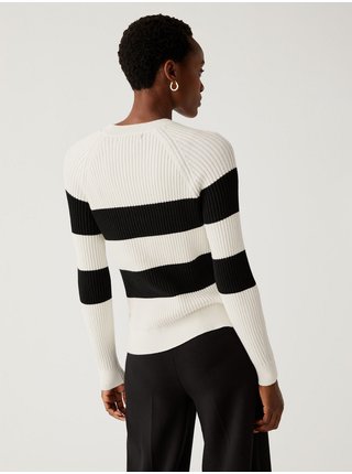 Černo-krémový dámský žebrovaný svetr s pruhy Marks & Spencer 