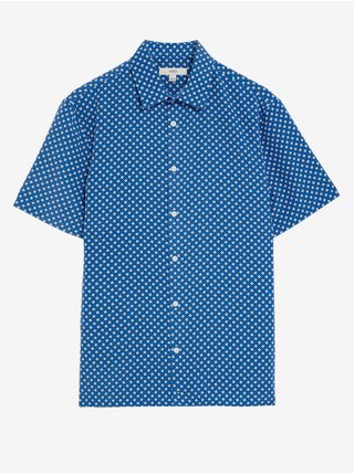Modrá pánská vzorovaná košile s krátkým rukávem Marks & Spencer 